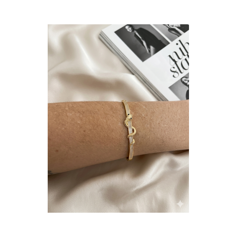 Bracelete aço inoxidável, prata e ouro cobra