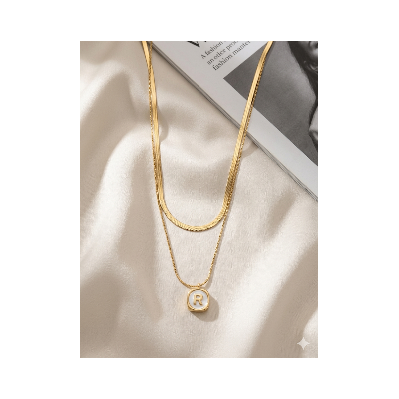 Colar duplo aço inoxidavel banhado a ouro letras