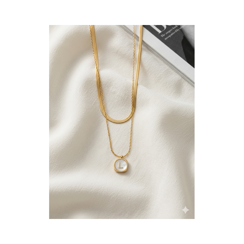 Colar duplo aço inoxidavel banhado a ouro letras