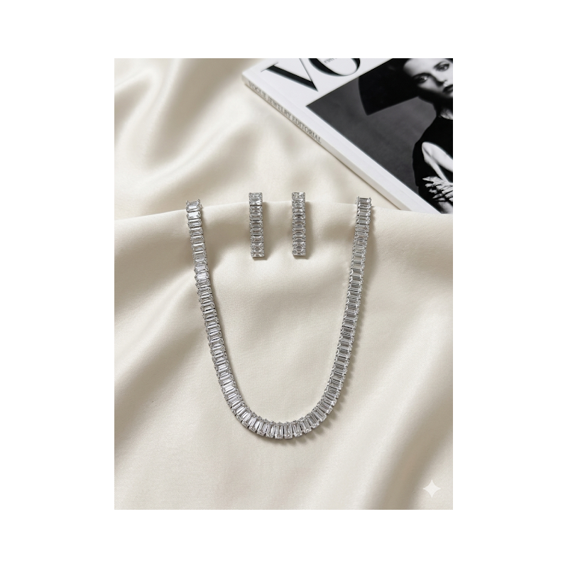 Colar+brinco cravejado de zirconia folheado