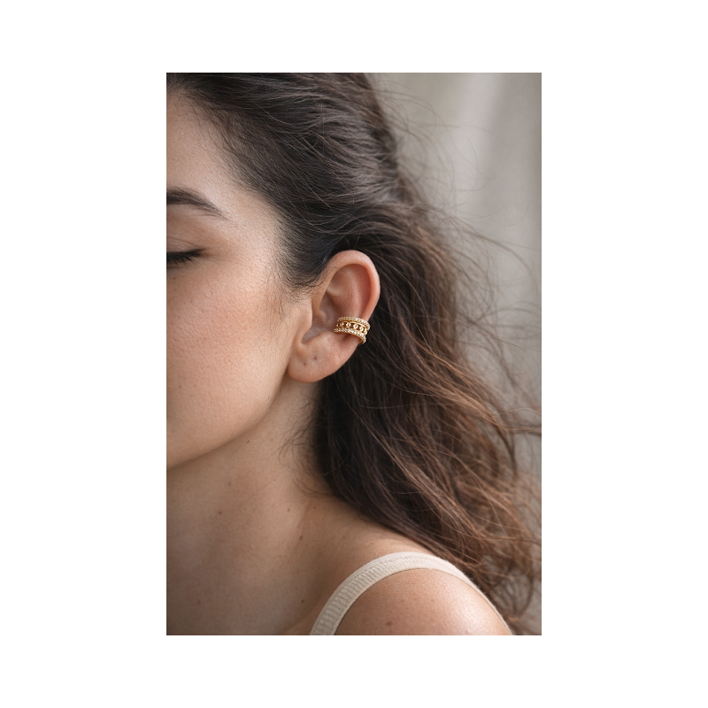 Piercing folheado a prata e dourado com perola