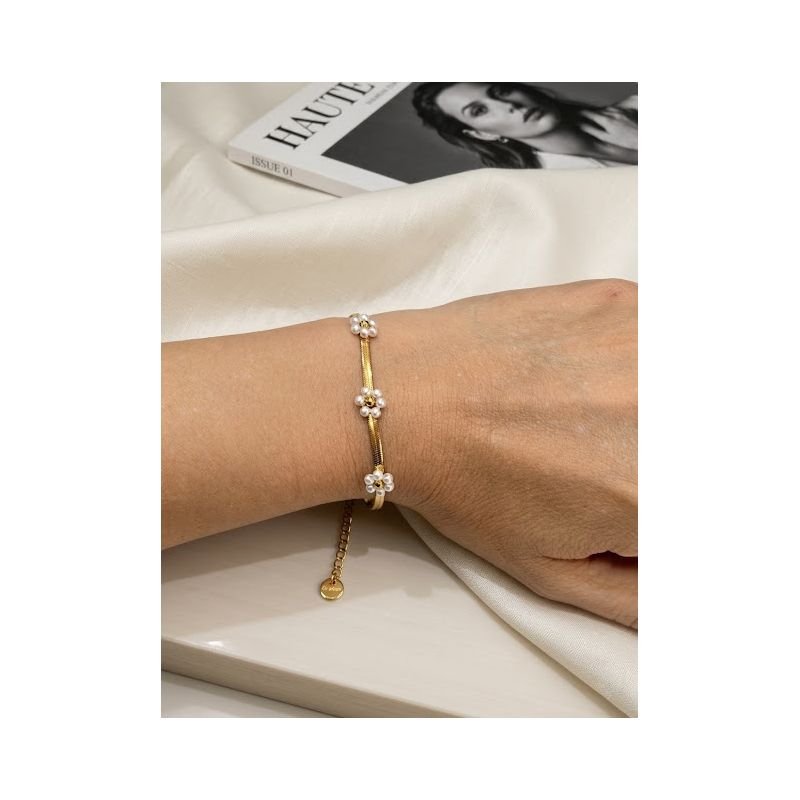 Pulseira aço inoxidavel flores