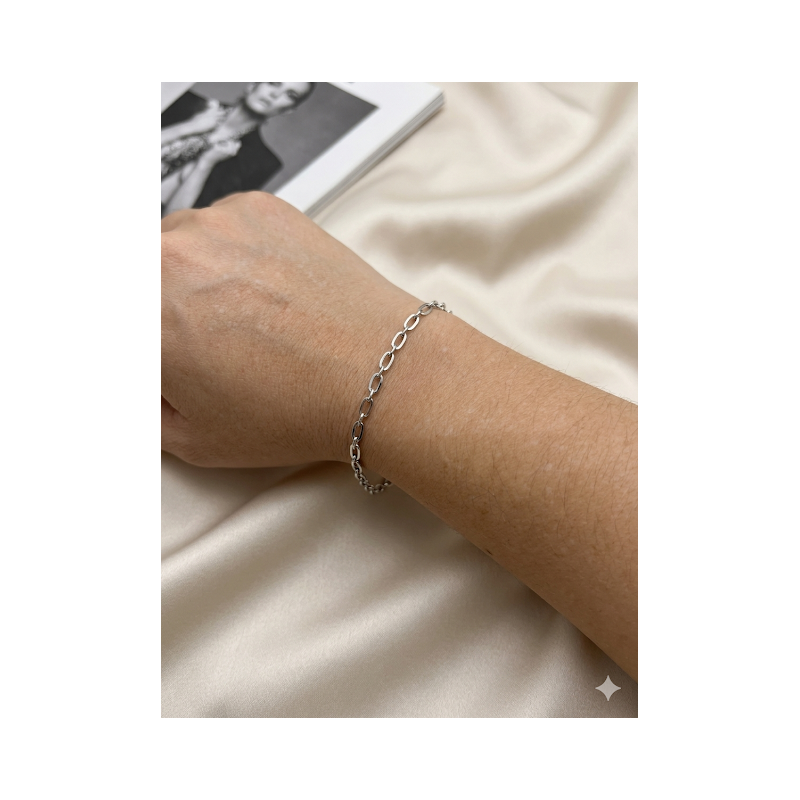 Pulseira no aço inoxidavel banhado a prata