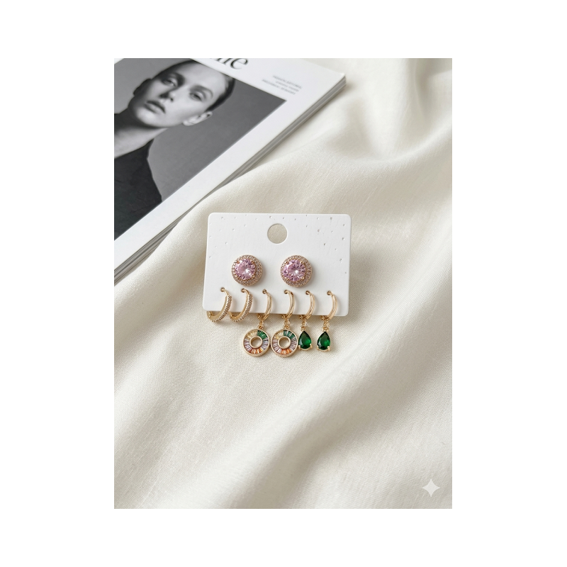 Trio de brinco folheado com zirconia