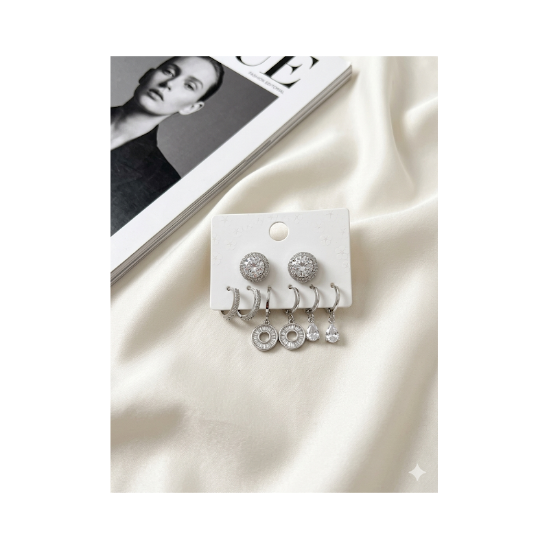 Trio de brinco folheado com zirconia