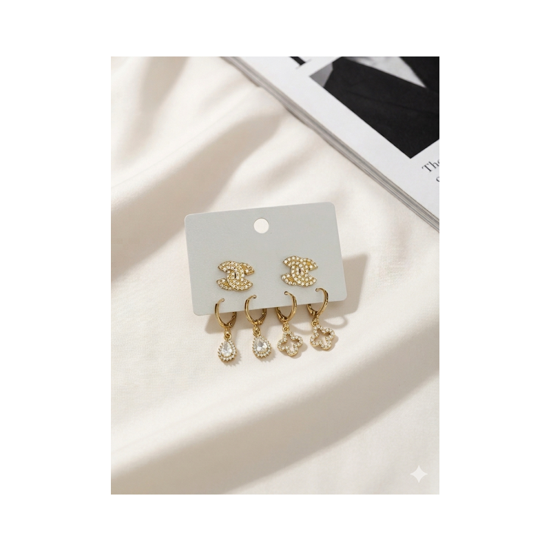 Trio de brincos folheados prata e dourado